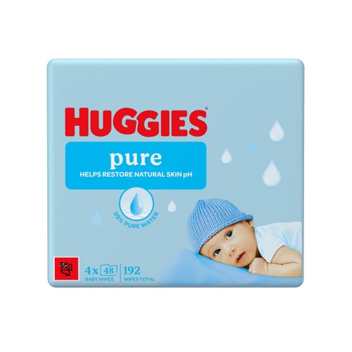 Huggies Pure Baby Wipes Quad Pack