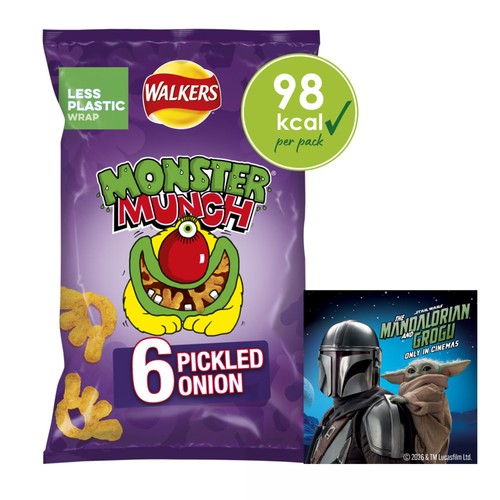 Walkers Monster Munch Pickled Onion Multipack Snacks Crisps 6x20g
