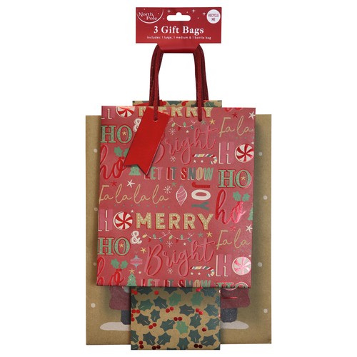 Kraft Red Mixed Sized Christmas Gift Bags