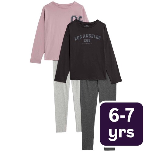 M&S Colliagiate Graphic Pyjamas, 6-7 Years, Grey/Pink