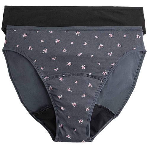 M&S Floral Cotton High Leg Knickers, Size 12, Carbon