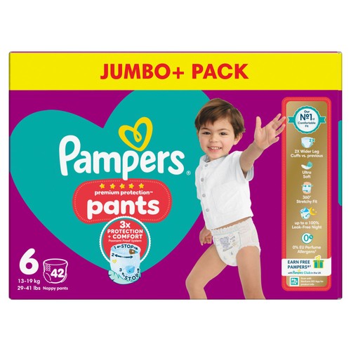 Pampers Premium Protection Nappy Pants, Size 6 (15kg+) Jumbo+ Pack