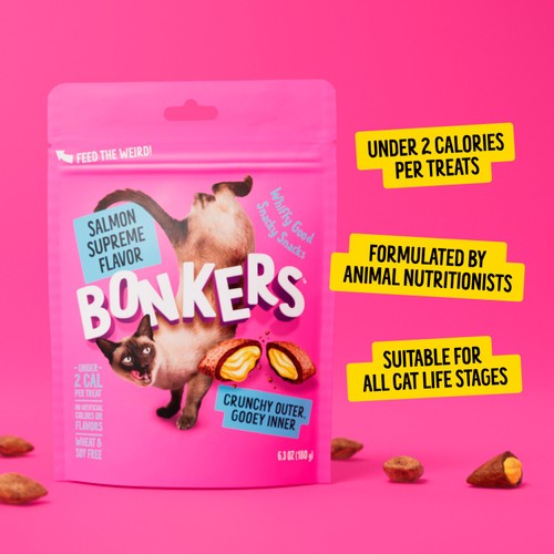 BONKERS Cat Bites, Crunchy & Soft Salmon Supreme Flavoured Cat Treats