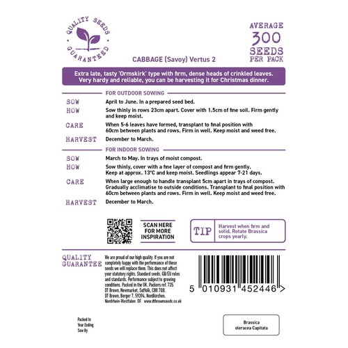 Mr Fothergills Seeds - D.T. Brown Cabbage Savoy Vertus