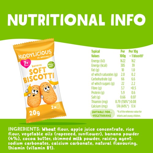 Kiddylicious Banana Soft Biscotti Baby Snacks Multi