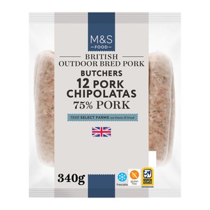 M&S Butchers 12 Pork Chipolatas