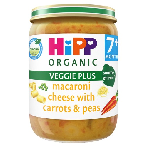HiPP Organic Macaroni Cheese with Carrots & Peas Baby Food Jar 7+ Months