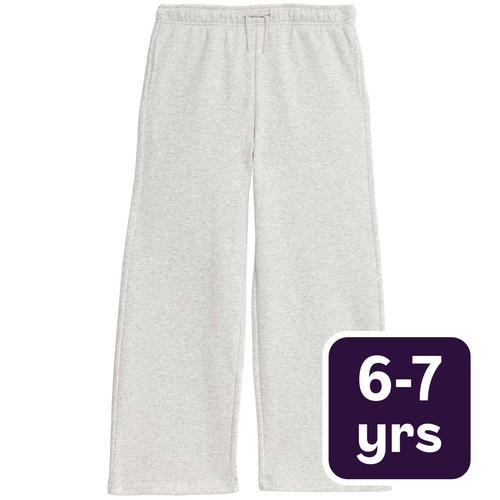 M&S Girls Wide Leg Cotton Rich Joggers, 6-7 Y, Grey Marl