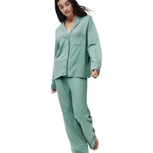 M&S Womens Cotton Modal Revere Pyjama Set, XS, Green