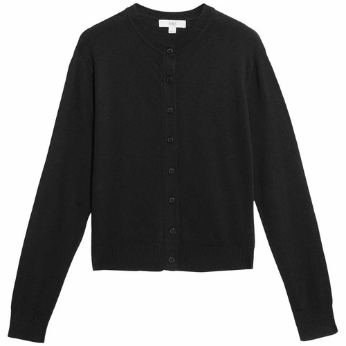 M&S Womens Crew Neck Button Front Cardigan, 16 Black