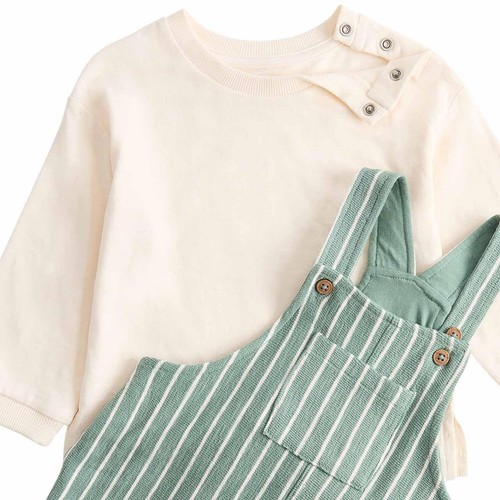 M&S Jersey Dungaree, 9-12 M, Green Mix