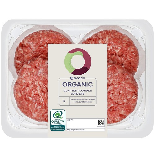 Ocado Organic 4 Quarter Pounder Burgers