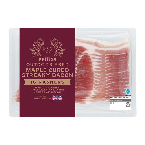 M&S British Outdoor Bred 16 Maple Cured Streaky Bacon Rashers
