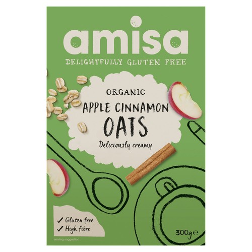 Amisa Organic Gluten Free Pure Porridge Oats Apple & Cinnamon Spice