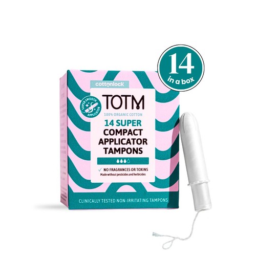 TOTM Organic Cotton Compact Applicator Tampons Super