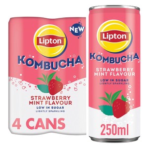 Lipton Strawberry Mint Flavour Kombucha Cans 4 x 250ml