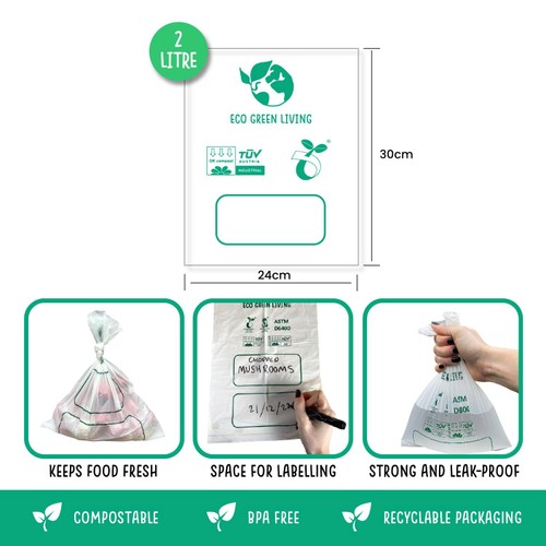 Eco Green Living Certified Compostable 2L Freezer Bags for Food Storage