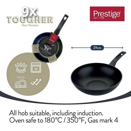 Prestige 9 x Tougher Aluminium Non Stick All Hob Wok 29cm