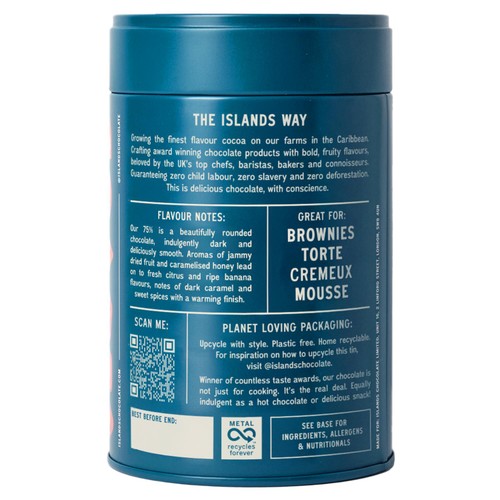 Islands Chocolate 75% Dark Chocolate Button Tin