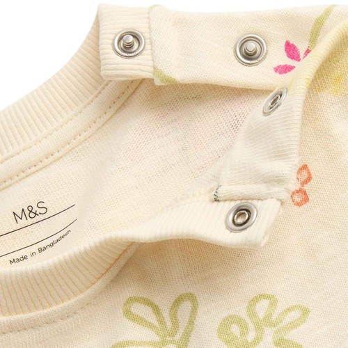 M&S Cotton Jersey All-Over-Print Dress, 18-24 Months, Cream