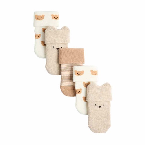 M&S Spencer Bear Socks, 6-12 M, Beige Mix