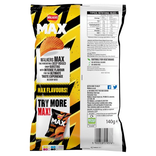 Walkers Max Strong Jalapeno & Cheese Sharing Bag Crisps