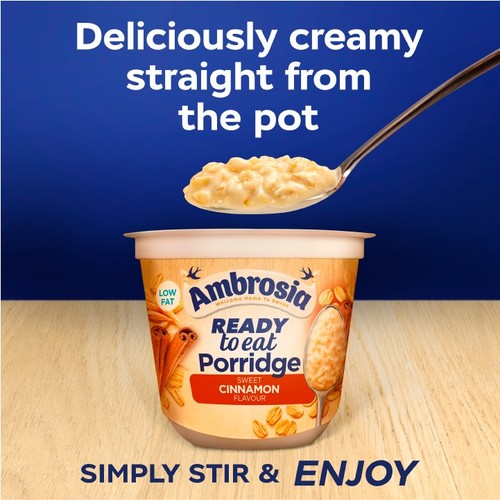 Ambrosia Ready to Eat Porridge Oat Cereal Pot Cinnamon