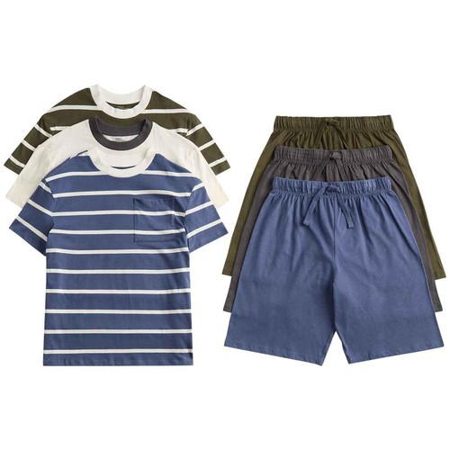 M&S Boys Stripe Waffle Shorties Pyjama Sets, 8-9 Years, Multi