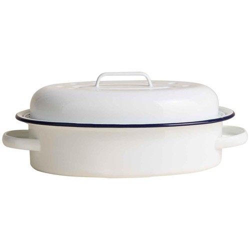 M&S Oval Enamel Roaster with Lid, Dark Blue Mix