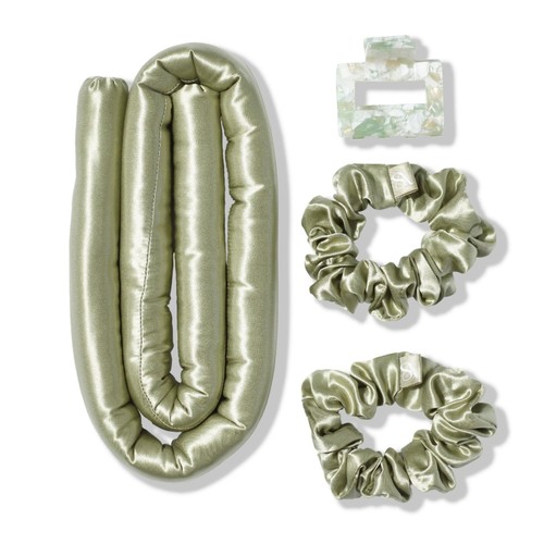 Silk Addict 100% Mulberry Silk Heatless Curler Set, Olive Green
