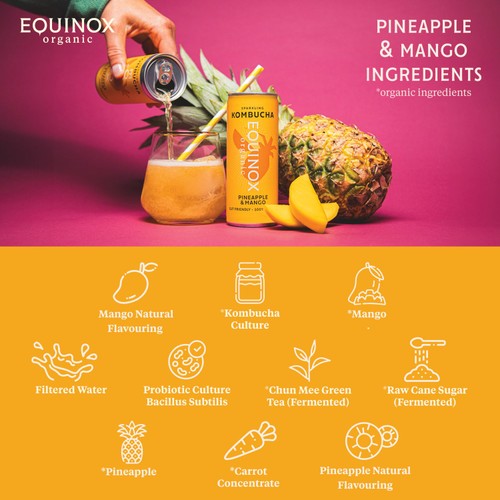Equinox Organic Pineapple & Mango Kombucha