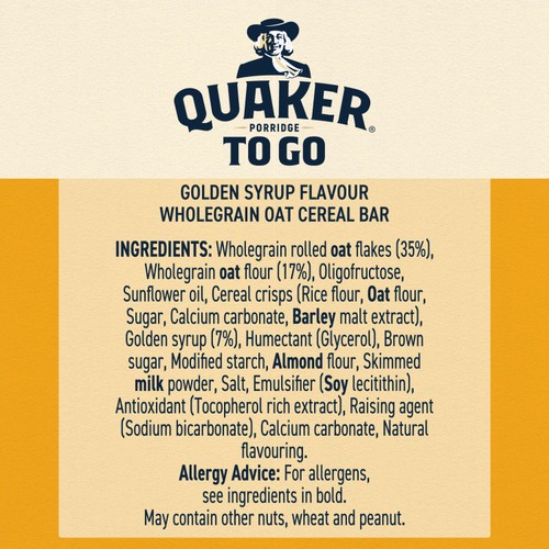 Quaker Porridge To Go Golden Syrup Breakfast Bars