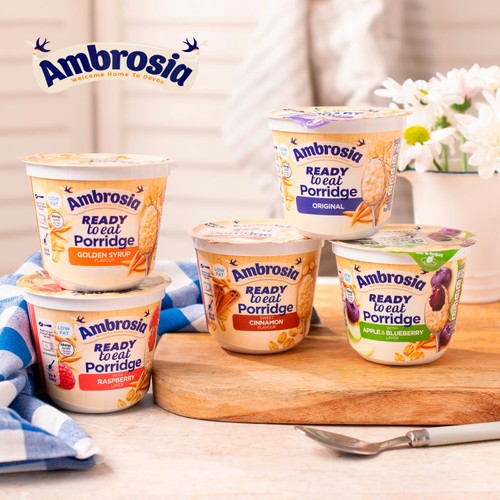 Ambrosia Ready to Eat Porridge Oat Cereal Pot Raspberry Layer