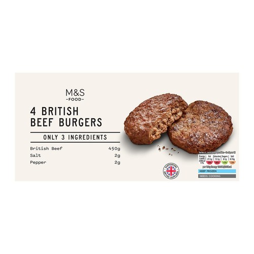 M&S Only 3 Ingredients Beef Burgers Frozen