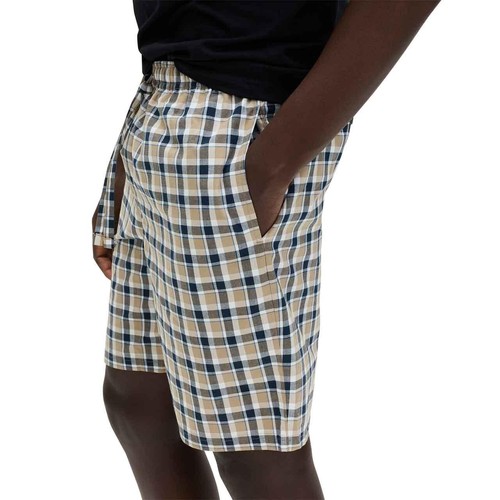 M&S Mens Pure Cotton Checked Pyjama Shorts, L, Blue Mix