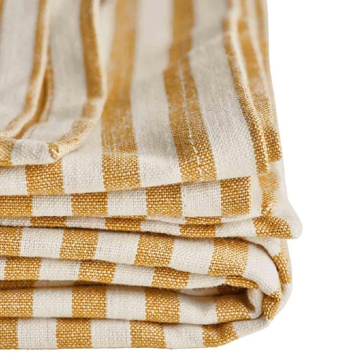 M&S Cotton with Linen Striped Tablecloth, Ochre