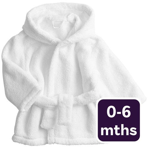 M&S Cotton Hooded Robe, 0-6 M, White