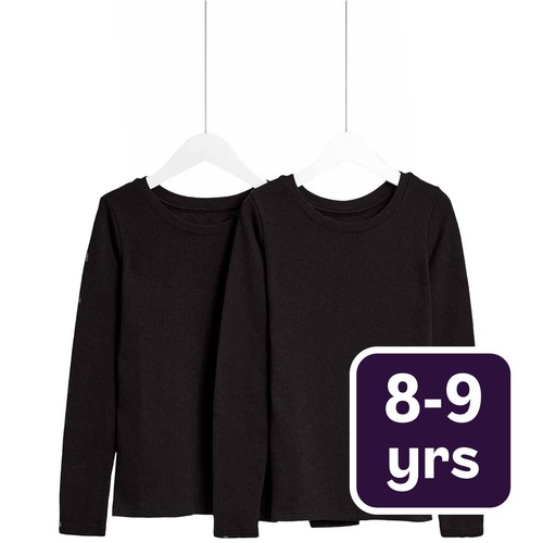 M&S Unisex 2pk Heatgen Thermal Tops, 8-9 Years Black