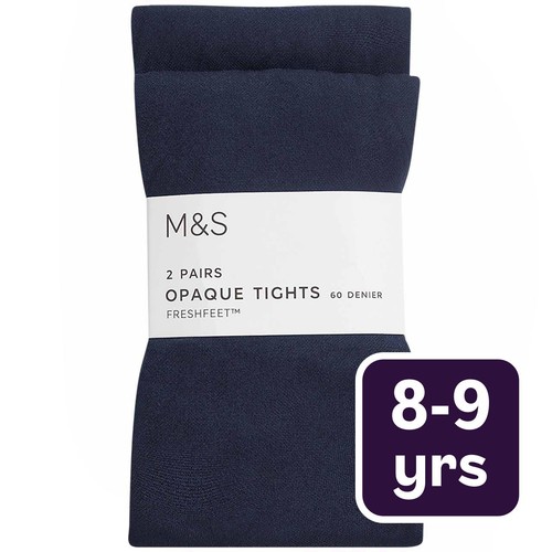 M&S Girls 60 Denier School Tights, 8-9 Years, Navy