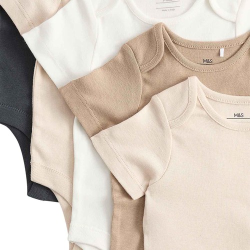 M&S Short Sleeve Plain Bodysuits, 3-6 Months, Light Brown