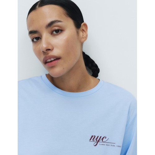 M&S Womens Cotton Modal Fruit Graphic Oversized T-Shirt, Medium, Blue Mix