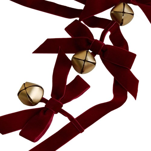 M&S Bell And Bow Velvet Garland, Red Mix