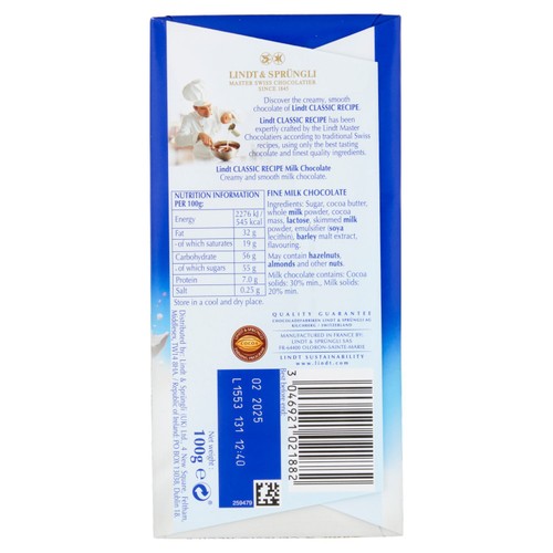 Lindt Classic Recipe Milk Chocolate Bar