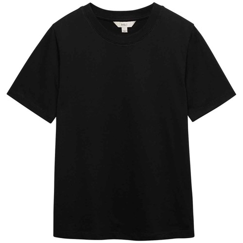 M&S Womens Pure Cotton Everyday Fit T-Shirt, Size 10, Black