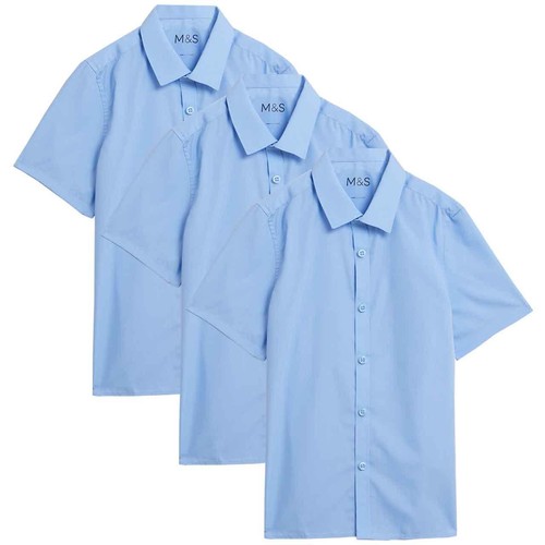 M&S Boys School Slim Fit Shirts, 3-4 Years, Blue