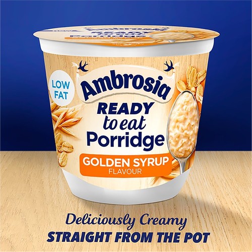 Ambrosia Ready to Eat Porridge Oat Cereal Pot Golden Syrup