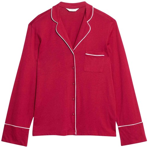 M&S Womens Cotton Modal Revere Pyjama Set, L, Red