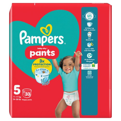 Pampers Baby-Dry Nappy Pants, Size 5 (12-17kg) Essential Pack