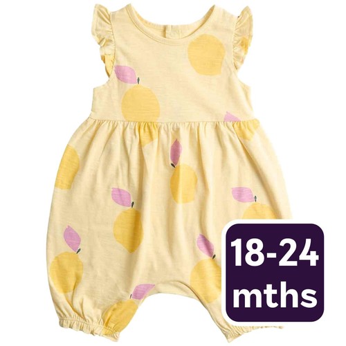 M&S Girls, Lemon Print Romper, 18-24 Months, Yellow