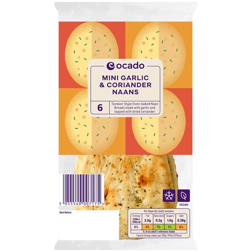 Ocado 6 Mini Garlic & Coriander Naans